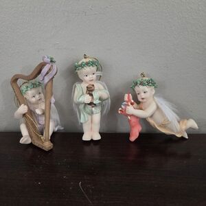 Hamilton Collection Little Messenger Ornaments - Harp, Kitten & Stocking 1997